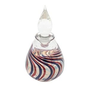 Swirled Art Glass Perfume Bottle Red White and Blue with Embossed Mark JS